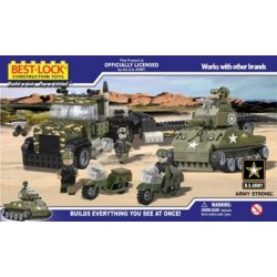 BEST-LOCK 50063 non  XE TẢI VÀ TĂNG SHERMAN bộ đồ chơi xếp lắp ráp ghép mô hình Military Army TRUCK & SHERMAN TANK Quân Sự Bộ Đội 450 khối