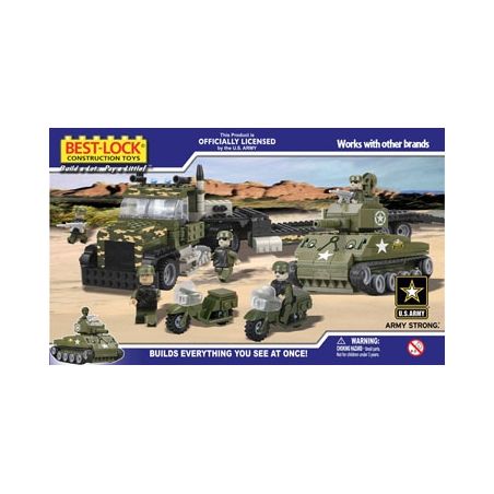 BEST-LOCK 50063 non  XE TẢI VÀ TĂNG SHERMAN bộ đồ chơi xếp lắp ráp ghép mô hình Military Army TRUCK & SHERMAN TANK Quân Sự Bộ Đội 450 khối