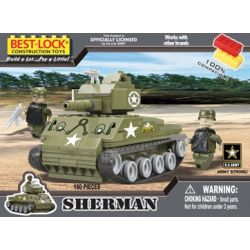 BEST-LOCK 1640 non  XE TĂNG SHERMAN bộ đồ chơi xếp lắp ráp ghép mô hình Military Army SHERMAN TANK Quân Sự Bộ Đội 160 khối