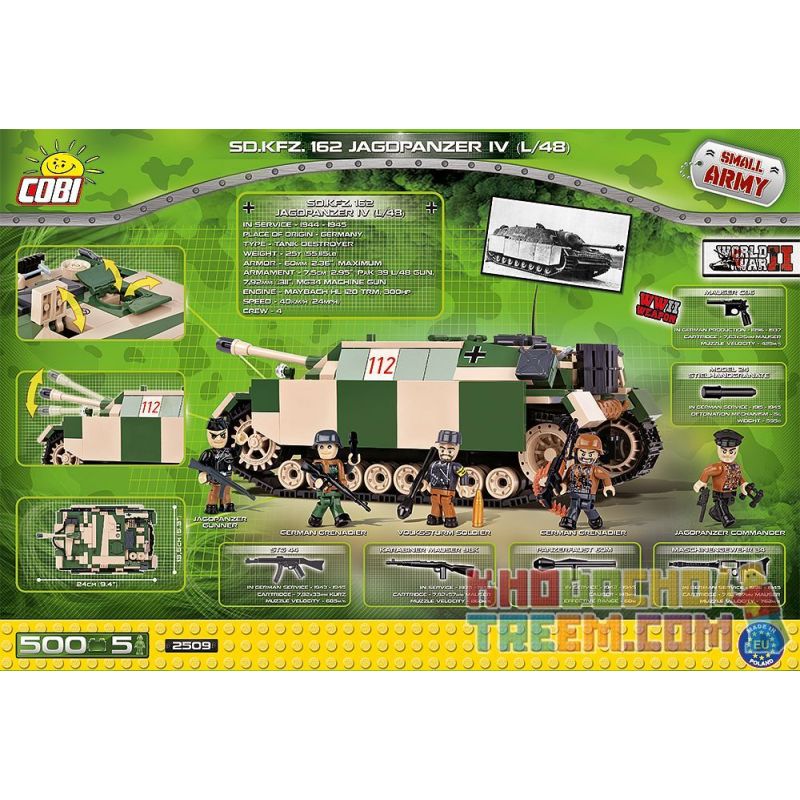 COBI 2509 non  PHÁO CHỐNG TĂNG TỰ HÀNH SỐ 4 bộ đồ chơi xếp lắp ráp ghép mô hình Military Army JAGDPANZER IV L AKA 48 SD.KFZ.162 Quân Sự Bộ Đội 500 khối