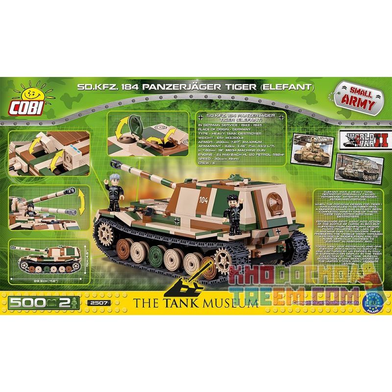COBI 2507 non  PHÁO CHỐNG TĂNG TỰ HÀNH VOI bộ đồ chơi xếp lắp ráp ghép mô hình Military Army PANZERJÄGER TIGER ELEFANT Quân Sự Bộ Đội 500 khối