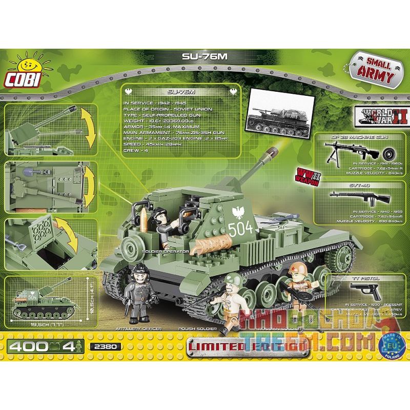 COBI 2380 non  SU-76M PHIÊN BẢN GIỚI HẠN bộ đồ chơi xếp lắp ráp ghép mô hình Military Army SU-76M LIMITED EDITION Quân Sự Bộ Đội 400 khối