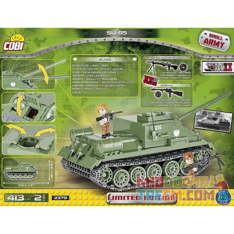 COBI 2379 non  SU-85 PHIÊN BẢN GIỚI HẠN bộ đồ chơi xếp lắp ráp ghép mô hình Military Army SU-85 LIMITED EDITION Quân Sự Bộ Đội 413 khối