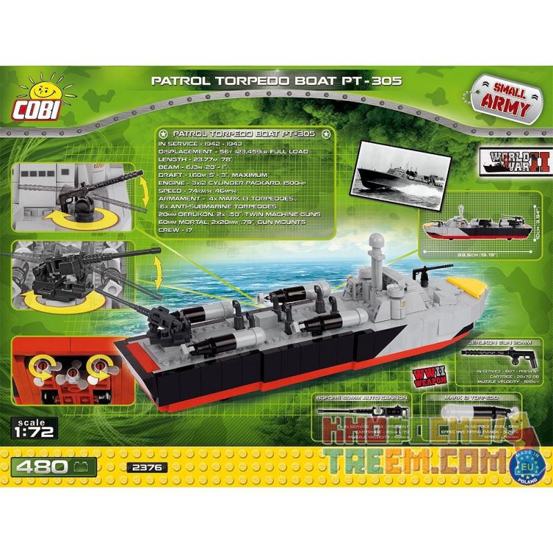 COBI 2376 non  THUYỀN TUẦN TRA NGƯ LÔI PT-305 bộ đồ chơi xếp lắp ráp ghép mô hình Military Army PATROL TORPEDO BOAT PT-305 Quân Sự Bộ Đội 480 khối