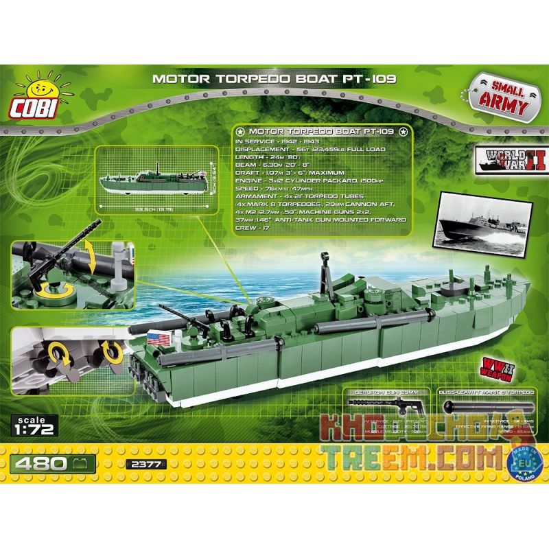 COBI 2377 non  THUYỀN TUẦN TRA NGƯ LÔI PT-109 bộ đồ chơi xếp lắp ráp ghép mô hình Military Army MOTOR TORPEDO BOAT PT-109 Quân Sự Bộ Đội 480 khối
