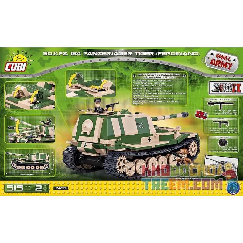COBI 2496 non  TÀU KHU TRỤC TIGER (P) bộ đồ chơi xếp lắp ráp ghép mô hình Military Army PANZERJÄGER TIGER (P) FERDINAND Quân Sự Bộ Đội 515 khối