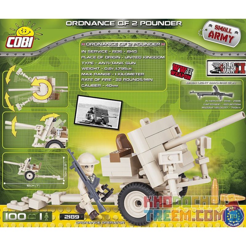 COBI 2189 non  QF 2 POUNDER bộ đồ chơi xếp lắp ráp ghép mô hình Military Army ORDNANCE QF 2-POUNDER Quân Sự Bộ Đội 100 khối