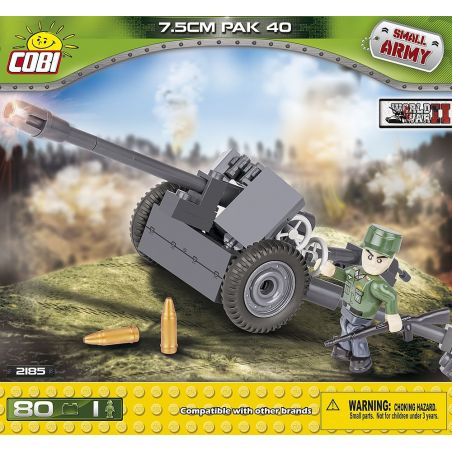 COBI 2185 non  SÚNG CHỐNG TĂNG PAK 40 bộ đồ chơi xếp lắp ráp ghép mô hình Military Army PAK 40/7.5 CM Quân Sự Bộ Đội 80 khối