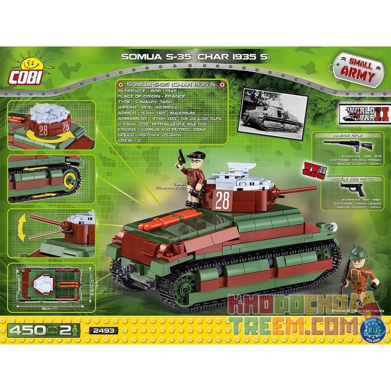 COBI 2493 non  XE TĂNG SOMA S-35 bộ đồ chơi xếp lắp ráp ghép mô hình Military Army SOMUA S-35 (CHAR 1935S) Quân Sự Bộ Đội 450 khối