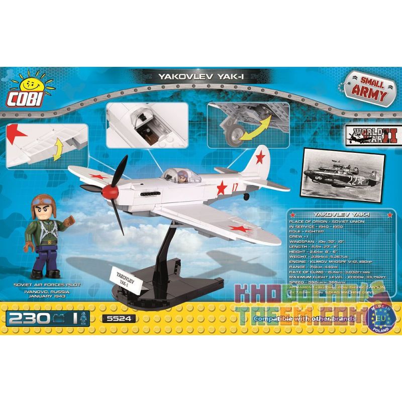 COBI 5524 non  MÁY BAY CHIẾN ĐẤU YAK-1 bộ đồ chơi xếp lắp ráp ghép mô hình Military Army YAKOVLEV YAK-1 Quân Sự Bộ Đội 230 khối