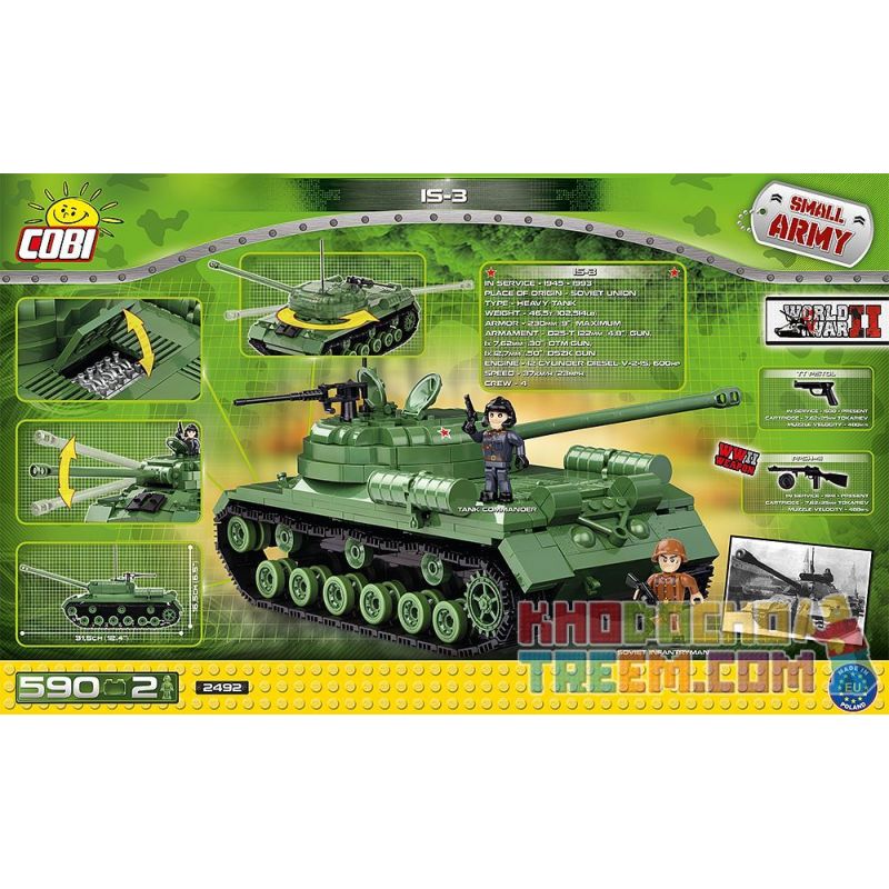 COBI 2492 non  XE TĂNG IS-3 bộ đồ chơi xếp lắp ráp ghép mô hình Military Army Quân Sự Bộ Đội 590 khối