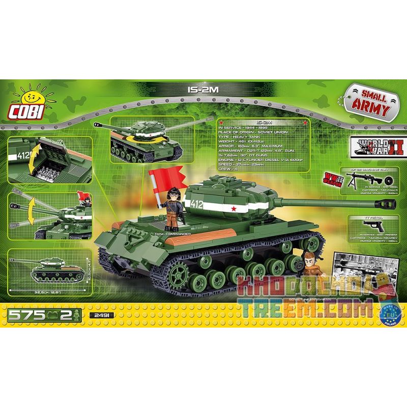 COBI 2491 non  XE TĂNG IS-2M bộ đồ chơi xếp lắp ráp ghép mô hình Military Army Quân Sự Bộ Đội 575 khối