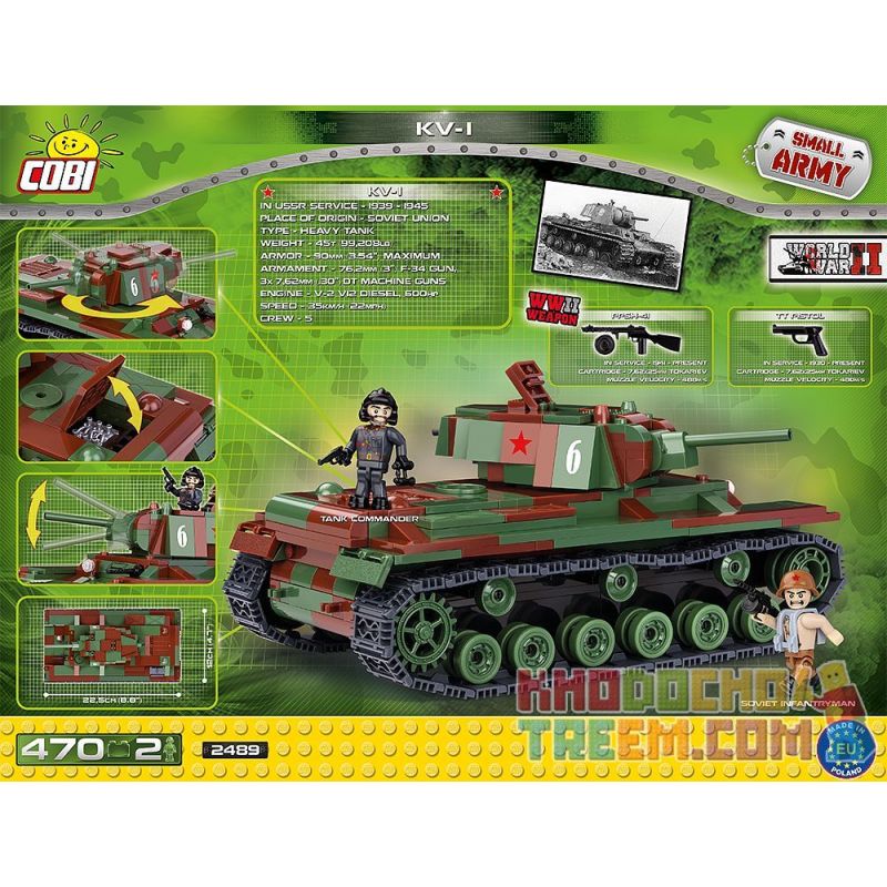 COBI 2489 non  XE TĂNG KV-1 bộ đồ chơi xếp lắp ráp ghép mô hình Military Army Quân Sự Bộ Đội 470 khối