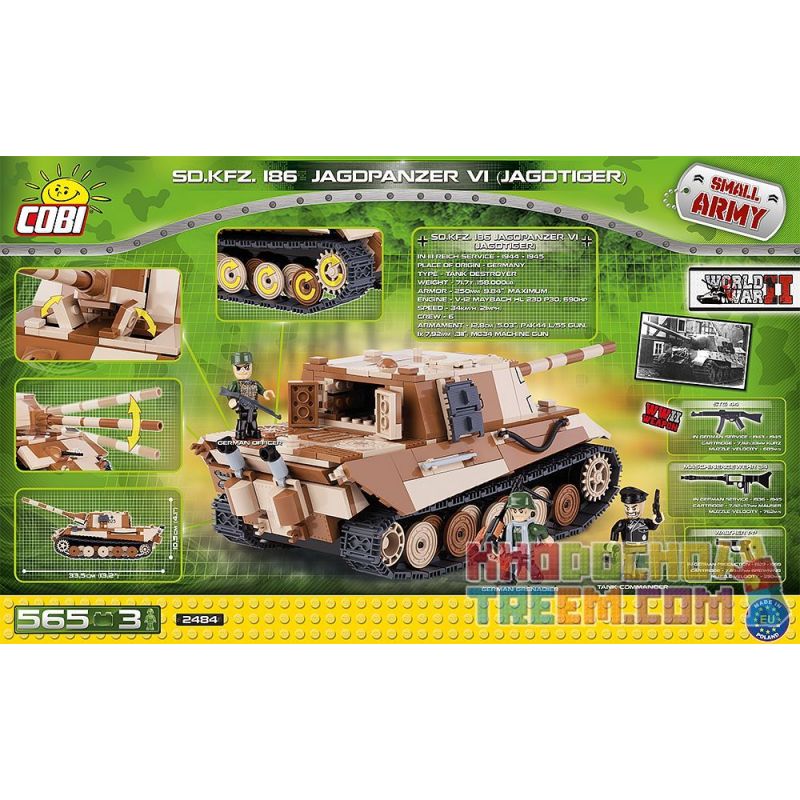COBI 2484 non  HUNTING TIGER XUẤT KHẨU BATTLE VI bộ đồ chơi xếp lắp ráp ghép mô hình Military Army SD. KFZ. 186 JAGDPANZER VI Quân Sự Bộ Đội 565 khối
