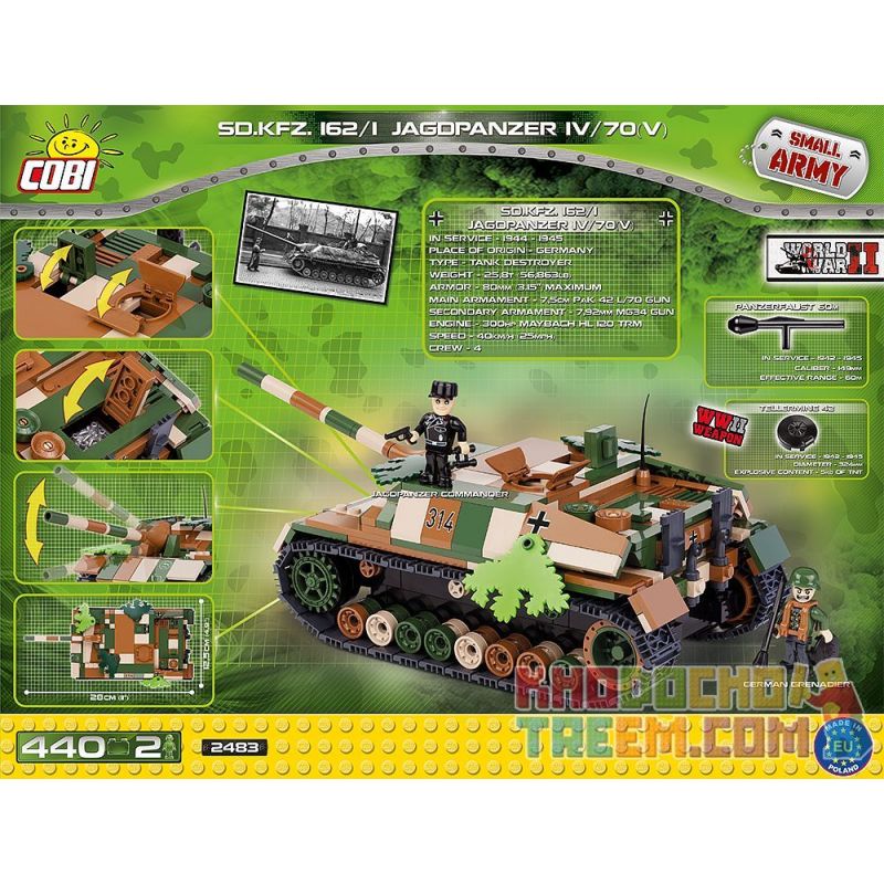 COBI 2483 non  KHU TRỤC HẠM TIGER IV bộ đồ chơi xếp lắp ráp ghép mô hình Military Army SD.KFZ.162/1 JAGDPANZER IV/70(V) Quân Sự Bộ Đội 440 khối
