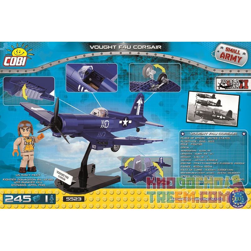 COBI 5523 non  MÁY BAY CHIẾN ĐẤU F4U CORSAIR bộ đồ chơi xếp lắp ráp ghép mô hình Military Army VOUGHT F4U CORSAIR Quân Sự Bộ Đội 245 khối