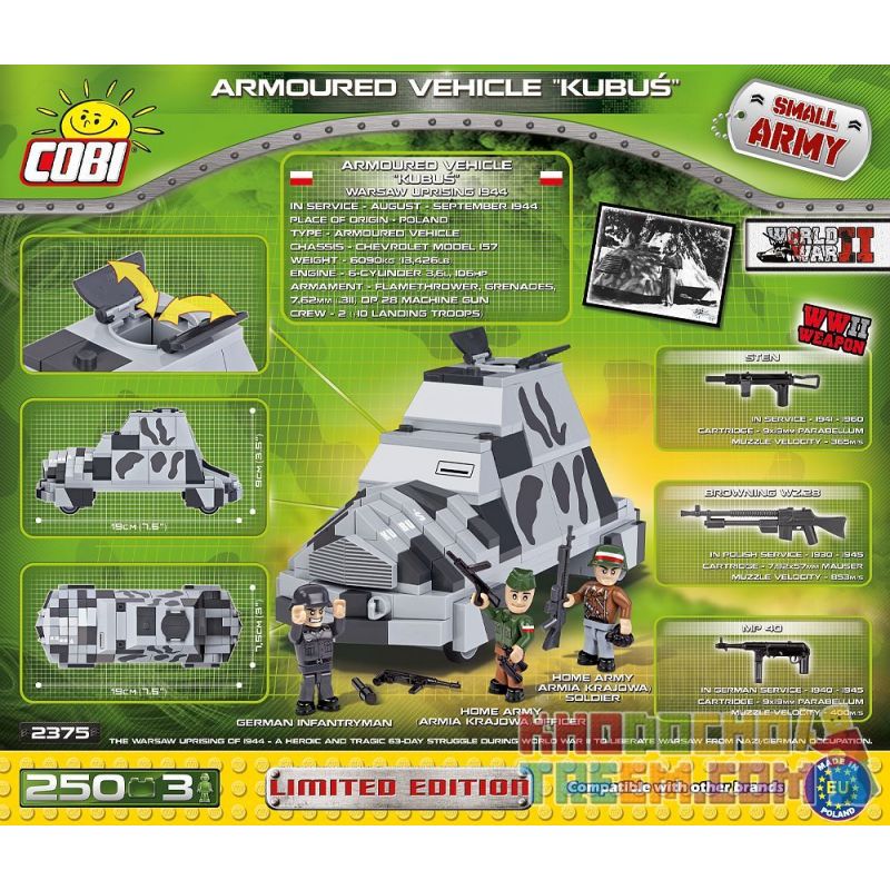 COBI 2375 non  XE BỌC THÉP KUBUŚ bộ đồ chơi xếp lắp ráp ghép mô hình Military Army ARMOURED VEHICLE "KUBUŚ" Quân Sự Bộ Đội 250 khối