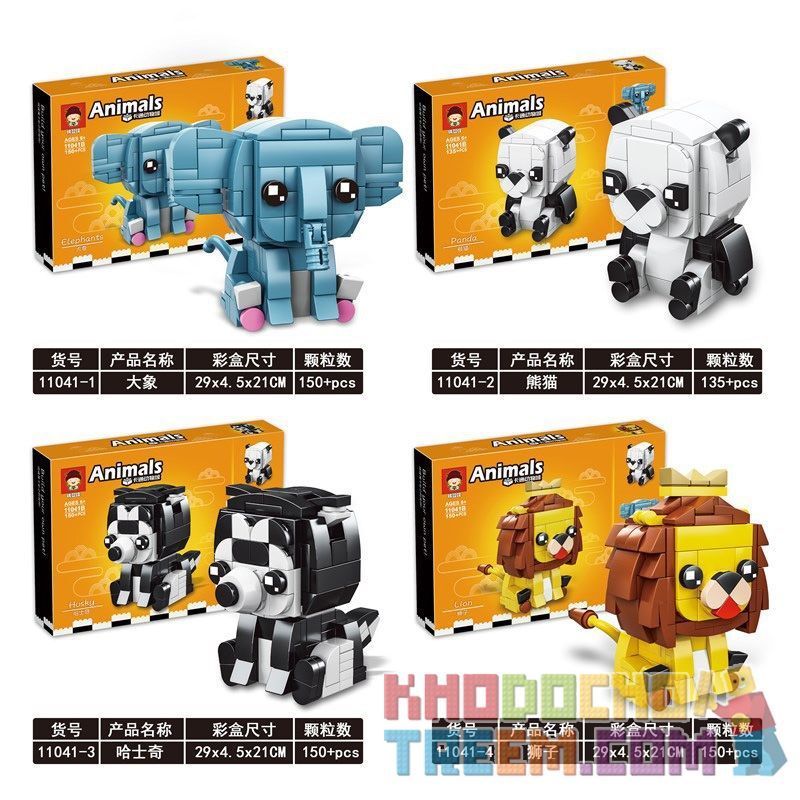 RUIZHI BEE 11041B non  4 LOẠI VOI GẤU TRÚC HUSKY SƯ TỬ bộ đồ chơi xếp lắp ráp ghép mô hình Brickheadz ANIMAL Nhân Vật Đầu To 585 khối