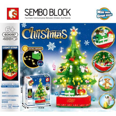 SEMBO 601097 non  HỘP NHẠC CÂY THÔNG NOEL XOAY NHẸ LỄ HỘI bộ đồ chơi xếp lắp ráp ghép mô hình Creator CHRISTMAS Sáng Tạo 486 khối