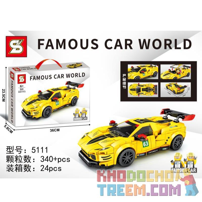 SEMBO 607326 SHENG YUAN SY 5111 non  THẾ GIỚI XE SANG CHEVROLET C8R bộ đồ chơi xếp lắp ráp ghép mô hình Racers FAMOUS CAR WORLD Đua Tốc Độ 340 khối