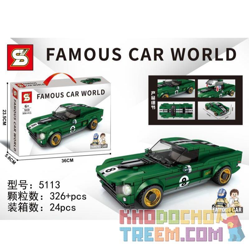 SEMBO 607328 SHENG YUAN SY 5113 non  FORD MUSTANG FASTBACK 1968 bộ đồ chơi xếp lắp ráp ghép mô hình Racers FAMOUS CAR WORLD 1968 FORD MUSTANG FASTBACK Đua Tốc Độ 326 khối