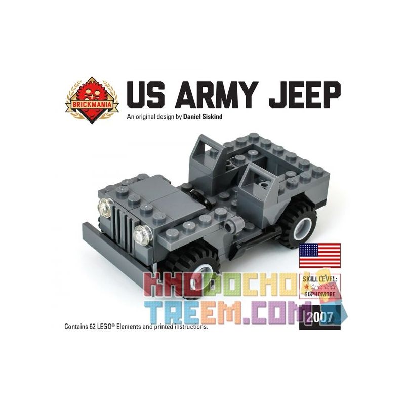 BRICKMANIA 2007 non  XE JEEP QUÂN SỰ HOA KỲ bộ đồ chơi xếp lắp ráp ghép mô hình Military Army US ARMY JEEP Quân Sự Bộ Đội 67 khối