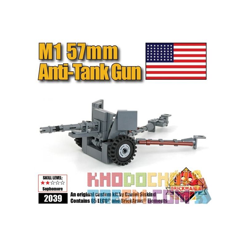 BRICKMANIA 2039 non  SÚNG CHỐNG TĂNG M1 57MM bộ đồ chơi xếp lắp ráp ghép mô hình Military Army M1 57MM ANTI-TANK GUN Quân Sự Bộ Đội 65 khối