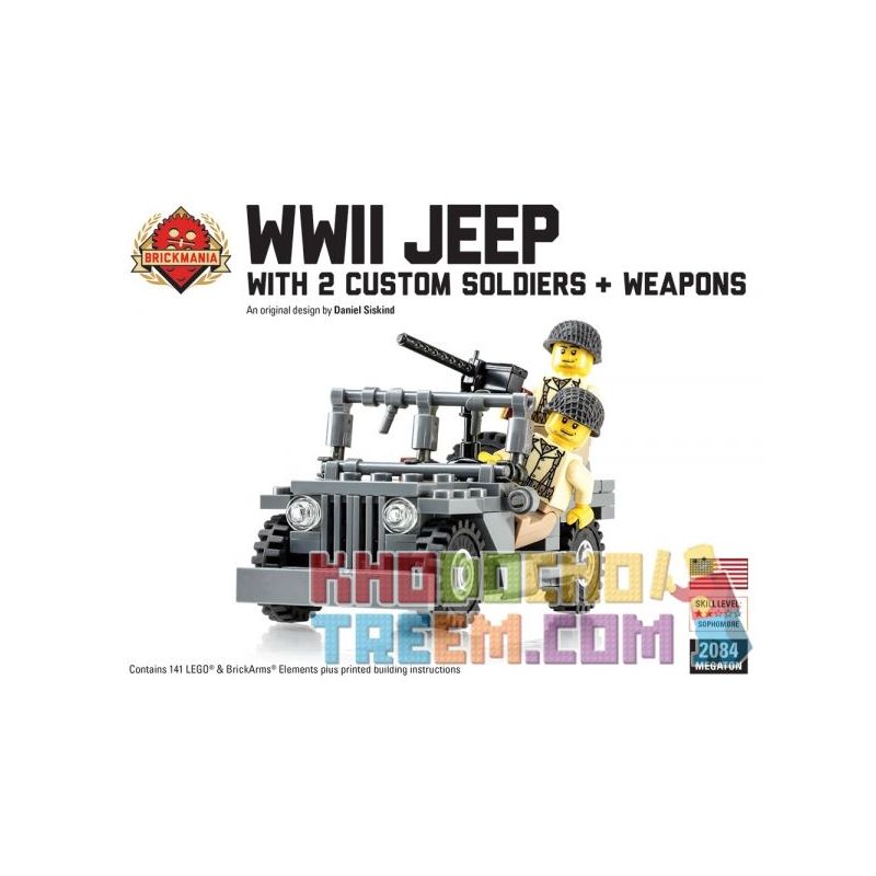 BRICKMANIA 2084_MEGA non  GÓI XE JEEP MEGATON TRONG THẾ CHIẾN II bộ đồ chơi xếp lắp ráp ghép mô hình Military Army WWII JEEP MEGATON BUNDLE Quân Sự Bộ Đội 141 khối