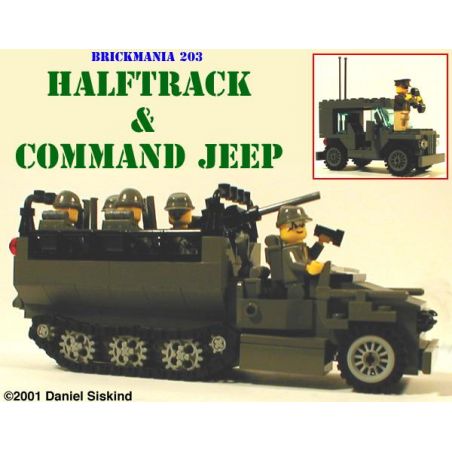 BRICKMANIA 203 non  XE BÁN TẢI TRONG THẾ CHIẾN II VÀ JEEP CHỈ HUY bộ đồ chơi xếp lắp ráp ghép mô hình Military Army WW2 HALFTRACK AND COMMAND JEEP Quân Sự Bộ Đội 342 khối