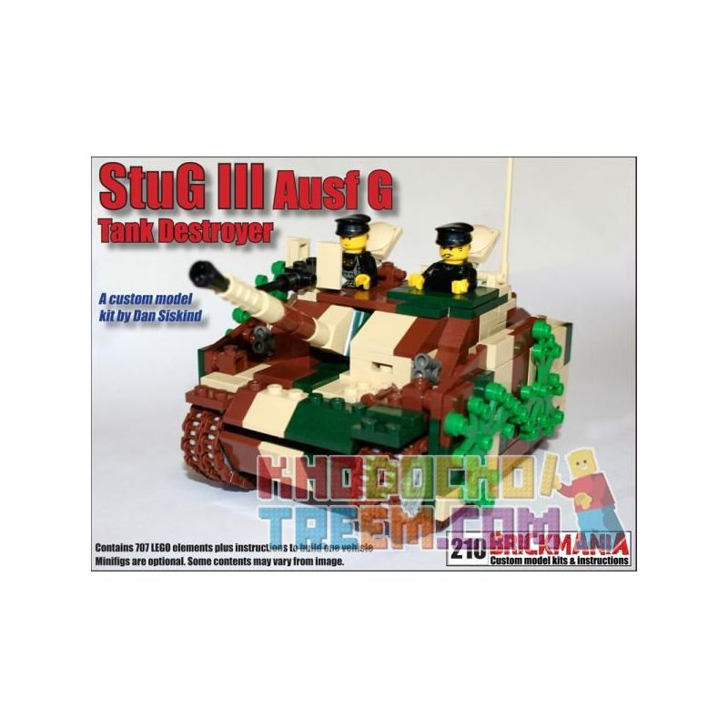 BRICKMANIA 210 non  SÚNG TẤN CÔNG SỐ 3 (NGỤY TRANG PHỤC KÍCH) bộ đồ chơi xếp lắp ráp ghép mô hình Military Army STUG III AUSF (AMBUSH CAMOUFLAGE) Quân Sự Bộ Đội 707 khối