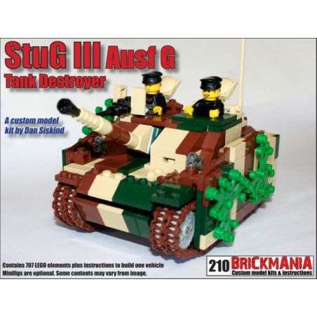 BRICKMANIA 210 non  SÚNG TẤN CÔNG SỐ 3 (NGỤY TRANG PHỤC KÍCH) bộ đồ chơi xếp lắp ráp ghép mô hình Military Army STUG III AUSF (AMBUSH CAMOUFLAGE) Quân Sự Bộ Đội 707 khối