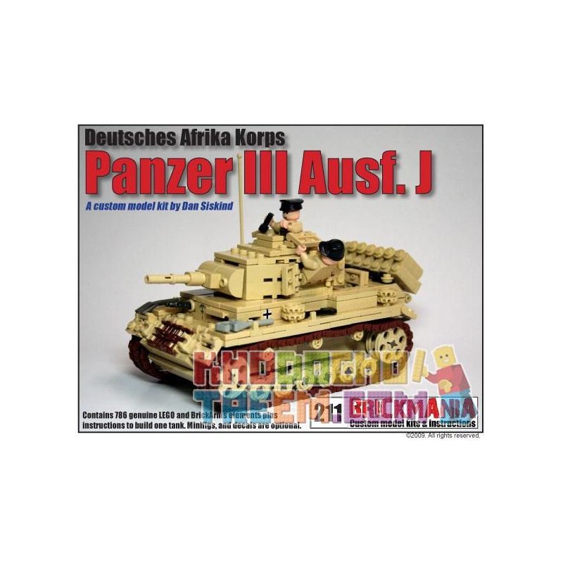 BRICKMANIA 211 non  XE TĂNG SỐ 3 (QUÂN ĐỘI ĐỨC PHI) bộ đồ chơi xếp lắp ráp ghép mô hình Military Army PANZER III AUSF L (AFRIKAKORPS) Quân Sự Bộ Đội 786 khối
