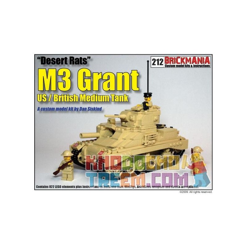 BRICKMANIA 212 non  TĂNG HẠNG TRUNG M3 "GRANT" bộ đồ chơi xếp lắp ráp ghép mô hình Military Army M3 “GRANT” MEDIUM TANK Quân Sự Bộ Đội 822 khối
