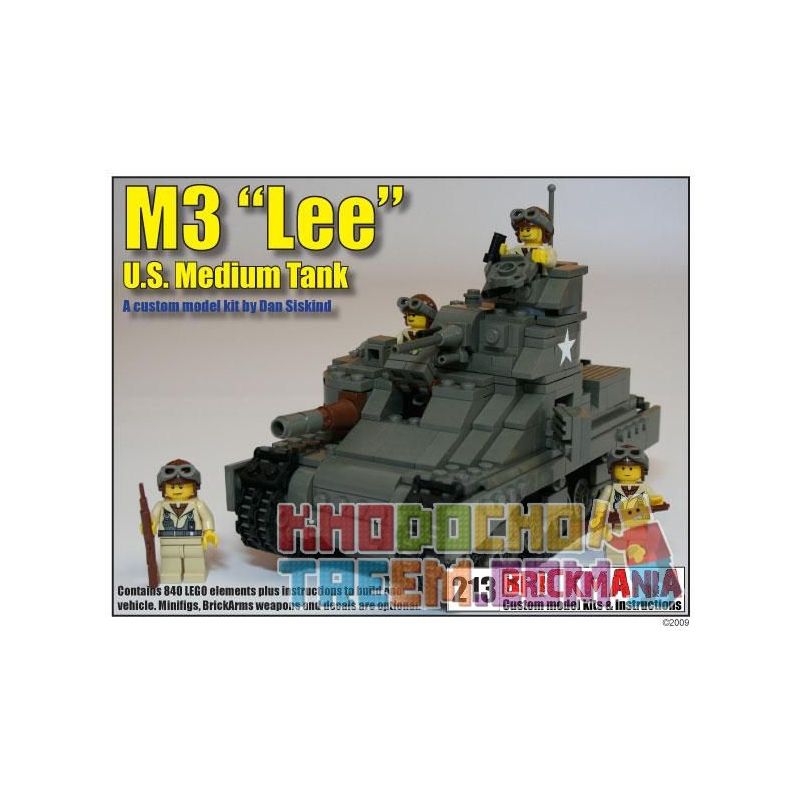 BRICKMANIA 213 non  TĂNG HẠNG TRUNG M3 "LI" bộ đồ chơi xếp lắp ráp ghép mô hình Military Army M3 “LEE” MEDIUM TANK Quân Sự Bộ Đội 840 khối