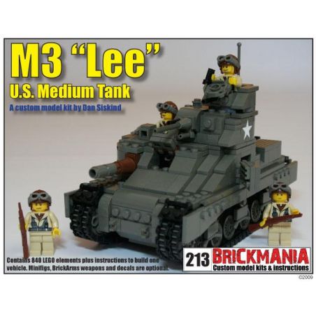 BRICKMANIA 213 non  TĂNG HẠNG TRUNG M3 "LI" bộ đồ chơi xếp lắp ráp ghép mô hình Military Army M3 “LEE” MEDIUM TANK Quân Sự Bộ Đội 840 khối