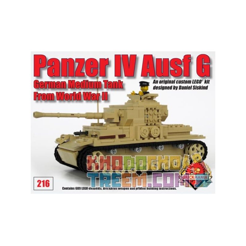 BRICKMANIA 216 non  XE TĂNG SỐ 4 LOẠI bộ đồ chơi xếp lắp ráp ghép mô hình Military Army PANZER IV AUSF G Quân Sự Bộ Đội 692 khối