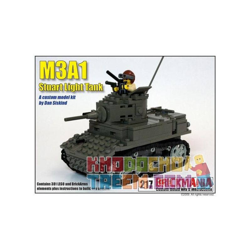 BRICKMANIA 217 non  TĂNG HẠNG NHẸ M3A1 STUART bộ đồ chơi xếp lắp ráp ghép mô hình Military Army M3A1 STUART LIGHT TANK Quân Sự Bộ Đội 381 khối