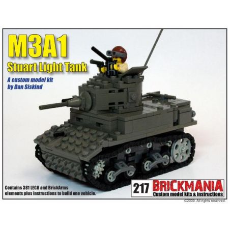 BRICKMANIA 217 non  TĂNG HẠNG NHẸ M3A1 STUART bộ đồ chơi xếp lắp ráp ghép mô hình Military Army M3A1 STUART LIGHT TANK Quân Sự Bộ Đội 381 khối