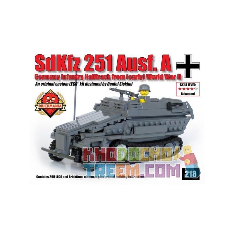 BRICKMANIA 218 non  XE BÁN TẢI SDKFZ 251 bộ đồ chơi xếp lắp ráp ghép mô hình Military Army SDKFZ 251 AUSF Quân Sự Bộ Đội 395 khối