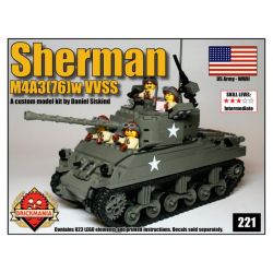 BRICKMANIA 221 non  M4A3 (76) VỚI XE TĂNG SHERMAN VVSS bộ đồ chơi xếp lắp ráp ghép mô hình Military Army M4A3(76)W VVSS SHERMAN Quân Sự Bộ Đội 823 khối