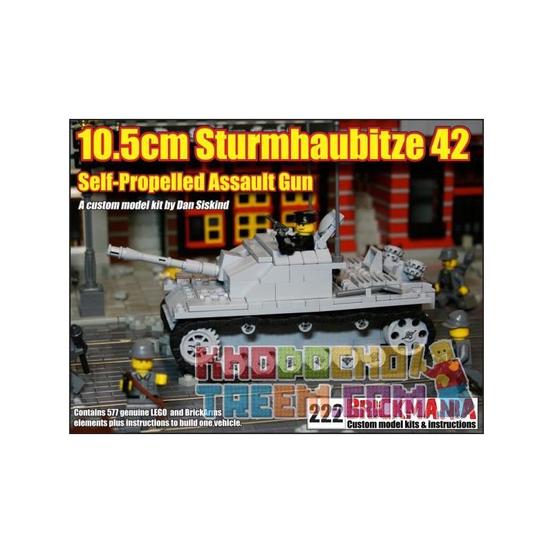 BRICKMANIA 222 non  LỰU PHÁO TẤN CÔNG 10 5 CM 42 bộ đồ chơi xếp lắp ráp ghép mô hình Military Army 10.5CM STURMHAUBITZE 42 Quân Sự Bộ Đội 577 khối