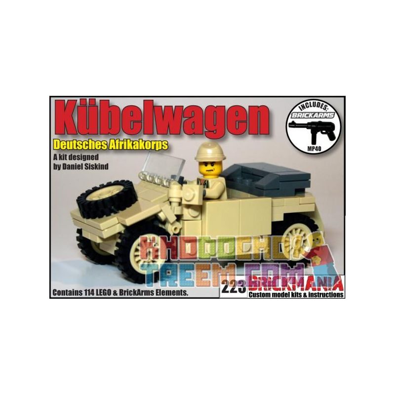 BRICKMANIA 223T non  XE THÙNG LOẠI 82 (VÀNG NÂU) bộ đồ chơi xếp lắp ráp ghép mô hình Military Army KÜBELWAGEN (TAN) Quân Sự Bộ Đội 114 khối