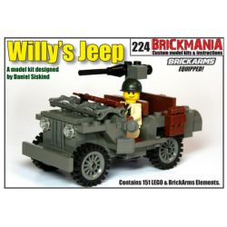BRICKMANIA 224 non  JEEP WILLIS (V3) bộ đồ chơi xếp lắp ráp ghép mô hình Military Army WILLY’S JEEP (V3) Quân Sự Bộ Đội 151 khối