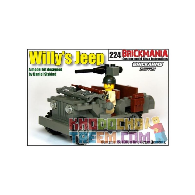 BRICKMANIA 224 non  JEEP WILLIS (V3) bộ đồ chơi xếp lắp ráp ghép mô hình Military Army WILLY’S JEEP (V3) Quân Sự Bộ Đội 151 khối