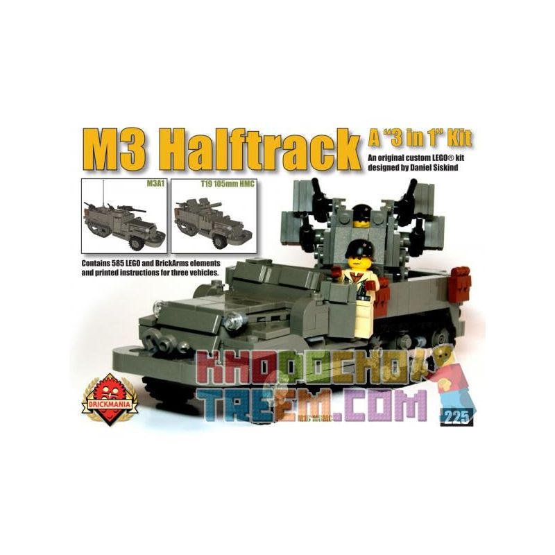 BRICKMANIA 225 non  M3 NỬA ĐƯỜNG bộ đồ chơi xếp lắp ráp ghép mô hình Military Army M3 HALFTRACK Quân Sự Bộ Đội 585 khối