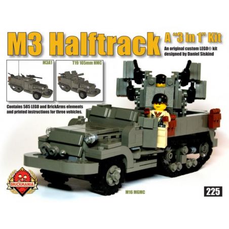 BRICKMANIA 225 non  M3 NỬA ĐƯỜNG bộ đồ chơi xếp lắp ráp ghép mô hình Military Army M3 HALFTRACK Quân Sự Bộ Đội 585 khối