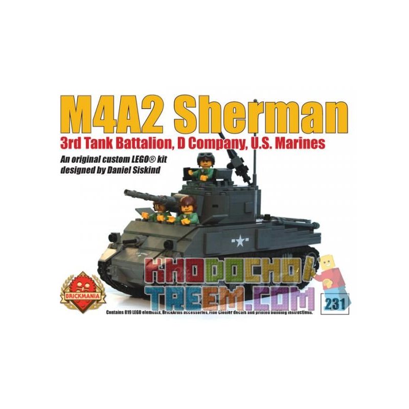 BRICKMANIA 231 non  XE TĂNG M4A2 SHERMAN bộ đồ chơi xếp lắp ráp ghép mô hình Military Army Quân Sự Bộ Đội 819 khối