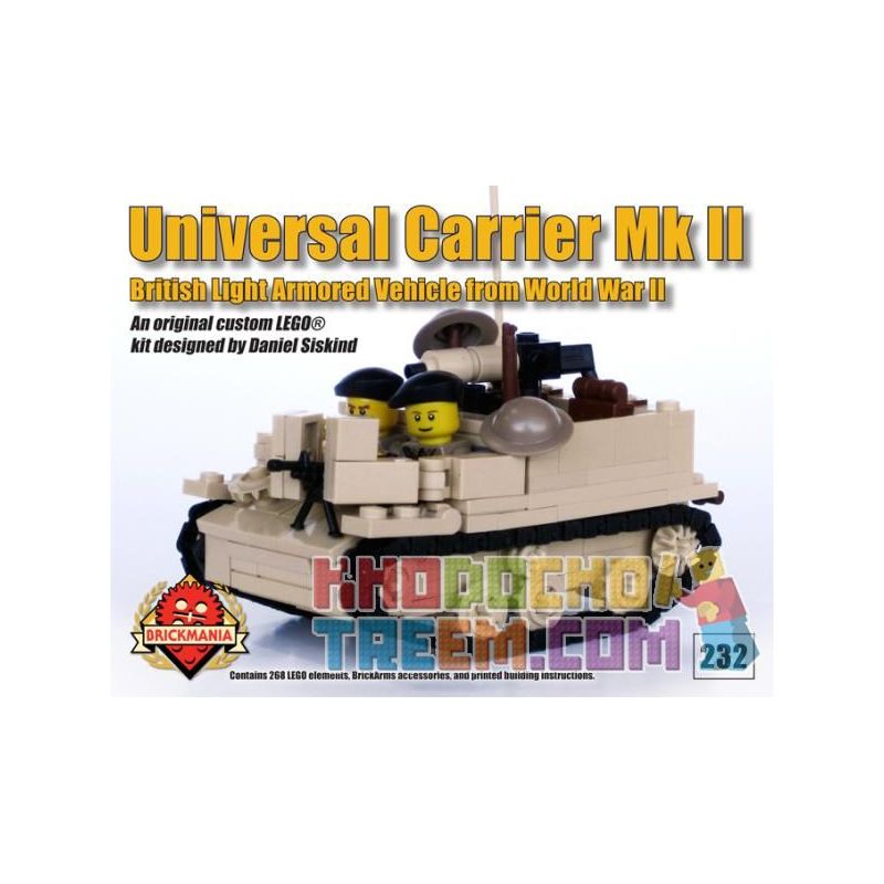 BRICKMANIA 232 non  XE PHỔ THÔNG MK II bộ đồ chơi xếp lắp ráp ghép mô hình Military Army UNIVERSAL CARRIER MK II Quân Sự Bộ Đội 268 khối
