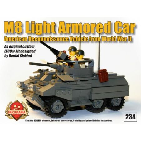 BRICKMANIA 234 non  XE BỌC THÉP M8 bộ đồ chơi xếp lắp ráp ghép mô hình Military Army M8 LIGHT ARMORED CAR Quân Sự Bộ Đội 351 khối