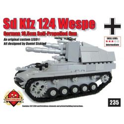 BRICKMANIA 235 non  PHÁO TỰ HÀNH WASP bộ đồ chơi xếp lắp ráp ghép mô hình Military Army SDKFZ 124 WESPE 10.5CM SELF-PROPELLED GUN Quân Sự Bộ Đội 342 khối